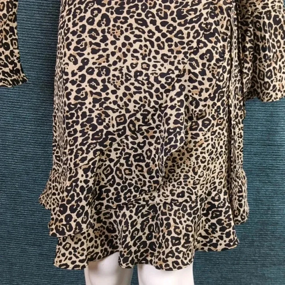 Hayden Los Angeles Leopard Print Ruffled Wrap Dress, Bell Sleeves - Picture 6 of 11